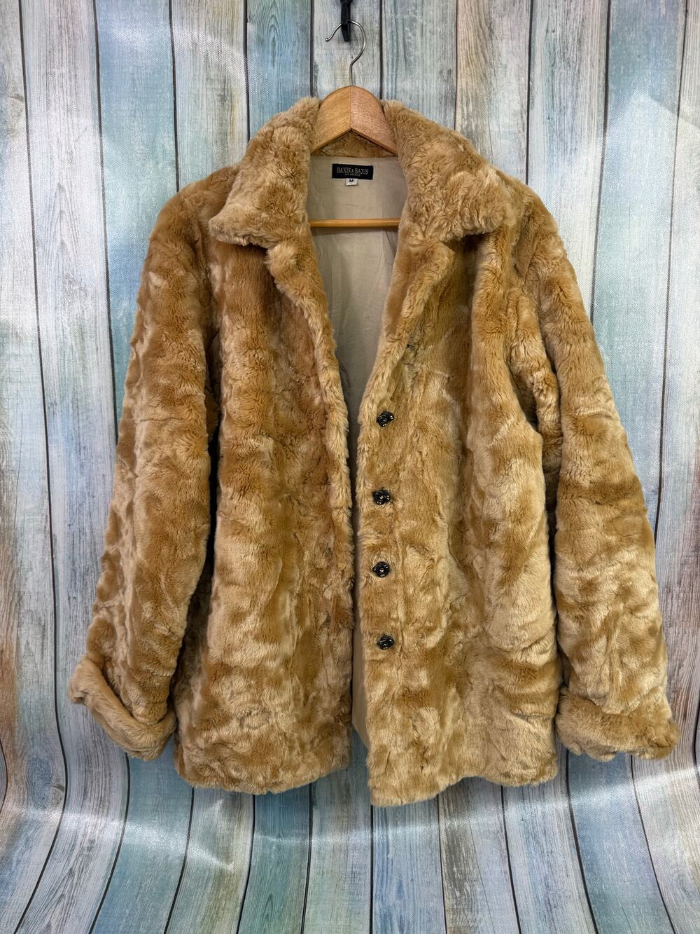 Vintage Golden Brown Faux Fur Coat Size Medium Baxis & Baxis Jacket Soft Vanilla